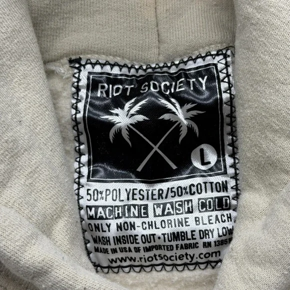 Riot Society Hoodie Mens Large Beige Fleece Sweatshirt Grim Reaper Skull Graphic - Picture 6 of 9